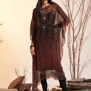 Ritu Kumar Designer Black Sheer Long Kaftan Tunic Dress